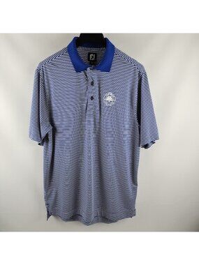 FootJoy Shirt Mens Large Blue White Striped S/S Golf Polo Logo FJ